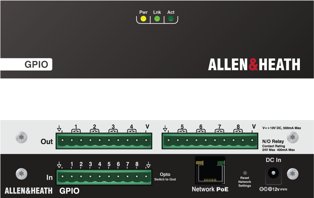 GPIO / GPIO интерфейс, PoE, 8 оптоизолированных входов, 8 выходов N/O / ALLEN&HEATH