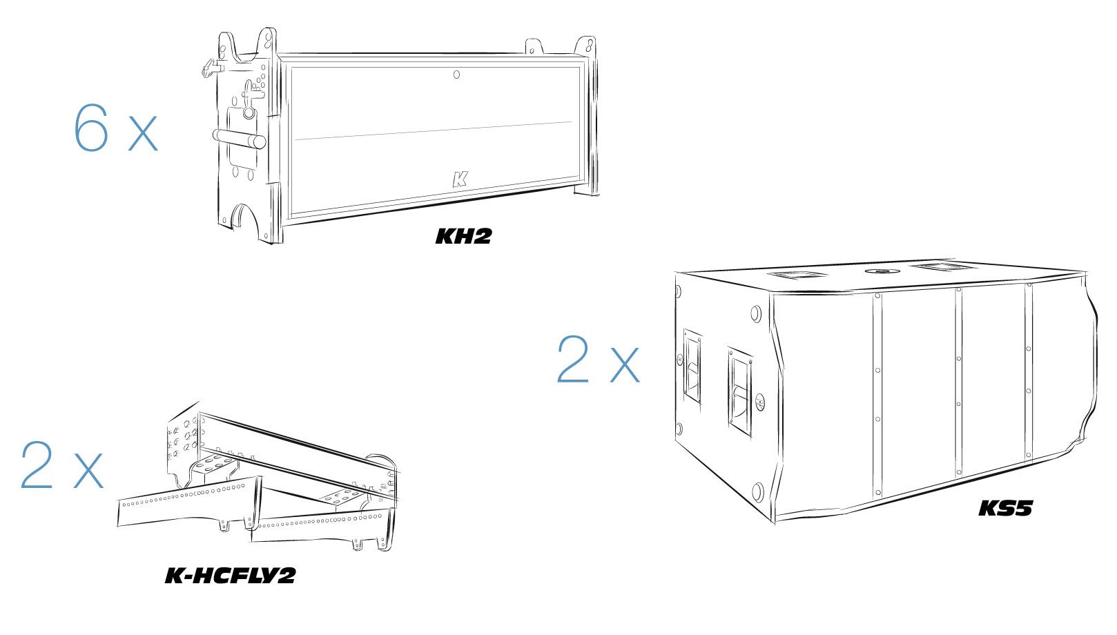 K-ARRAY / KH2SYS6/16 кВт звуковой комплекс линейного массива малый: 6 x KH2 + 2 x KS5 + 2 x K-HCFLY2